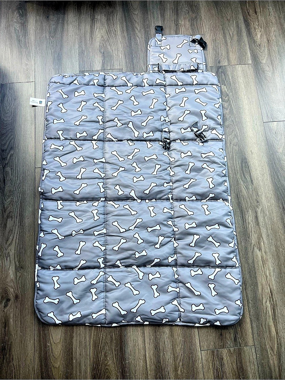 Pet Travel Bed Gray & White Bone Print